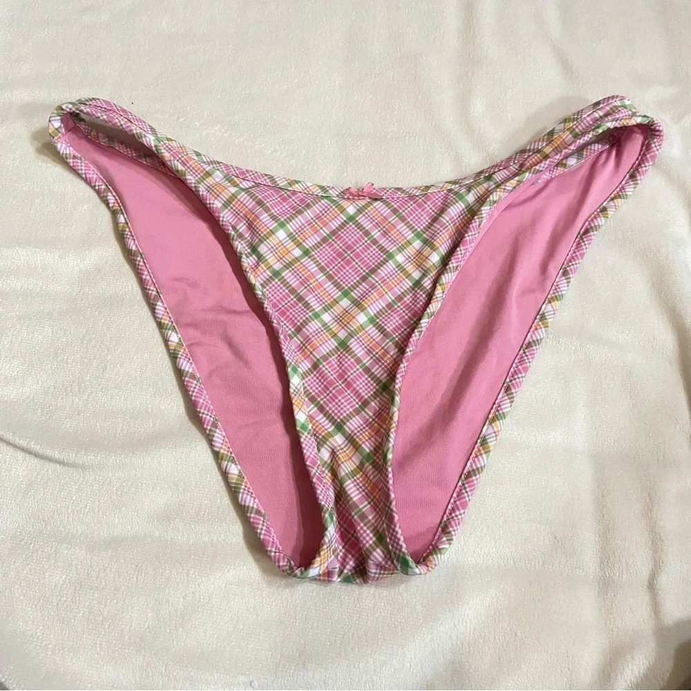 New! Frankie's Bikinis x Pink golden hour strawberry Plaid Bottom 1512